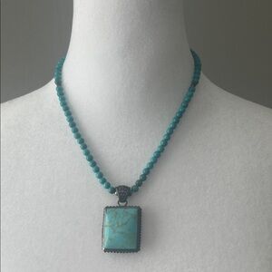 Turquoise Beaded Necklace with Square Accent Pendant